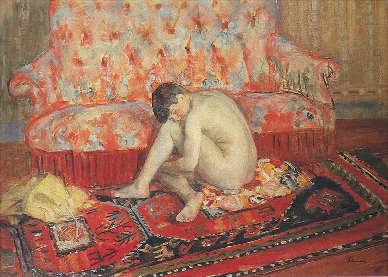 Henri Lebasque Prints Nude on Red Carpet, China oil painting art